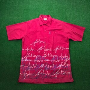 Platinum FUBU Button Up Shirt Mens 2XL Red All Over Script Y2K Streetwear